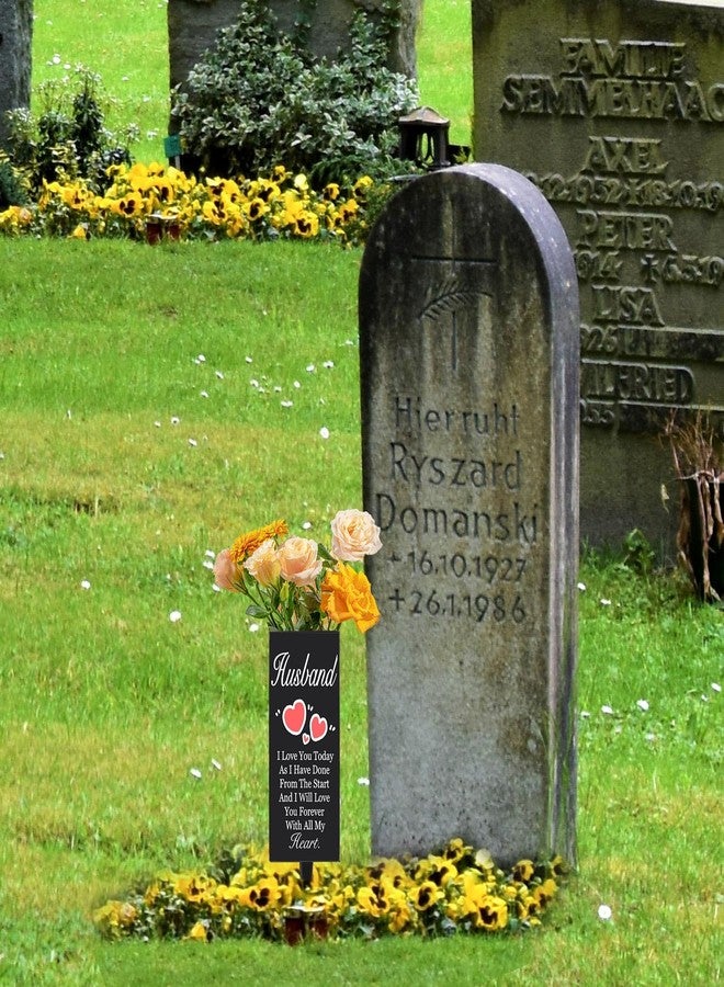 Oooct Husband Cemetery Vases for Grave, Metal Cemetery Grave Flower Vase with Stake, Husband Grave Cemetery Decorations, Metal Memorial Grave Markers, Graveside Decor Sign for Grave Outdoor Yard - Image 5